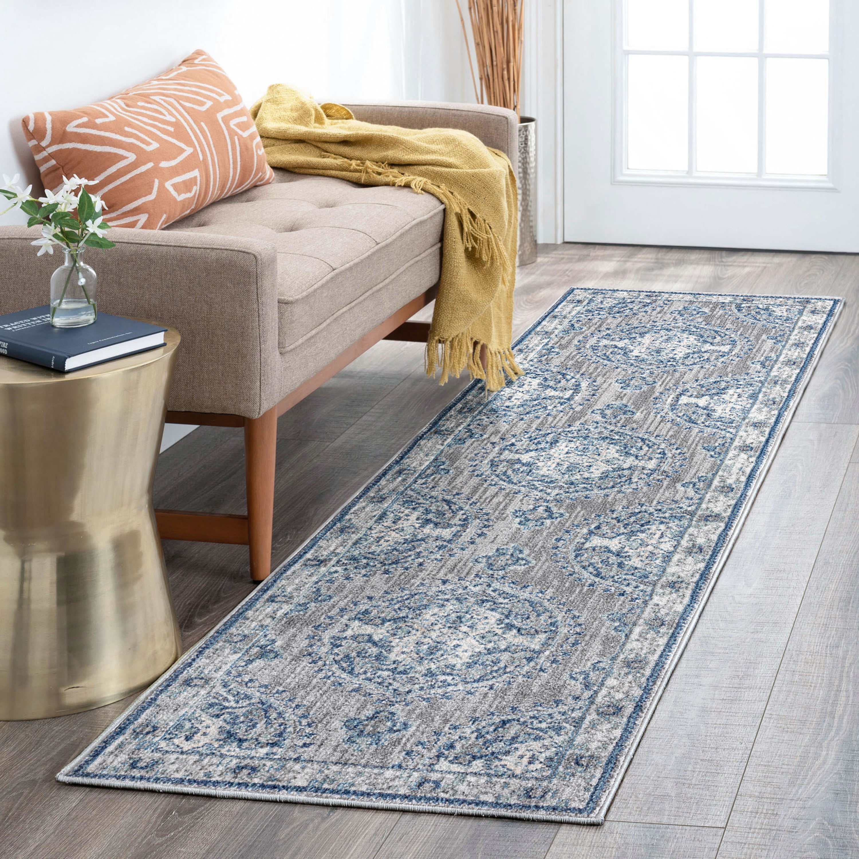 Bliss Rugs Medallion Traditional Indoor Runner Rug for Hallway, Entryway, Kitchen, Gray ,2' x 8'