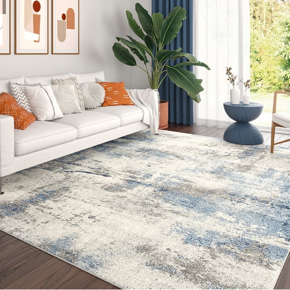 Chelsea Contemporary Abstract 6'7'' x 9'3'' Navy and Blue Polypropylene Indoor Area Rug, 6.7' x 9'