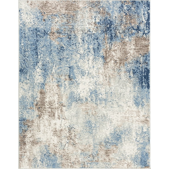 Chelsea Contemporary Abstract 6'7'' x 9'3'' Navy and Blue Polypropylene Indoor Area Rug, 6.7' x 9'