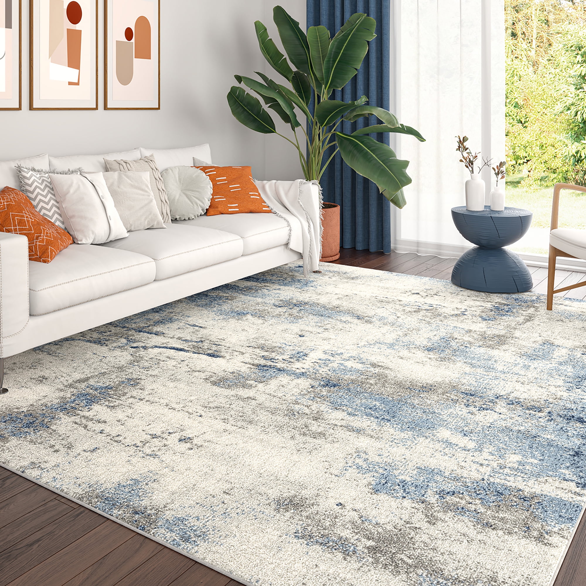 Chelsea Contemporary Abstract 8'10'' x 12'2'' Navy and Blue Polypropylene Indoor Area Rug, 9' x 12'