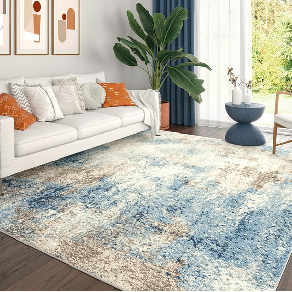 Chelsea Contemporary Abstract 8'10'' x 12'2'' Navy and Blue Polypropylene Indoor Area Rug, 9' x 12'