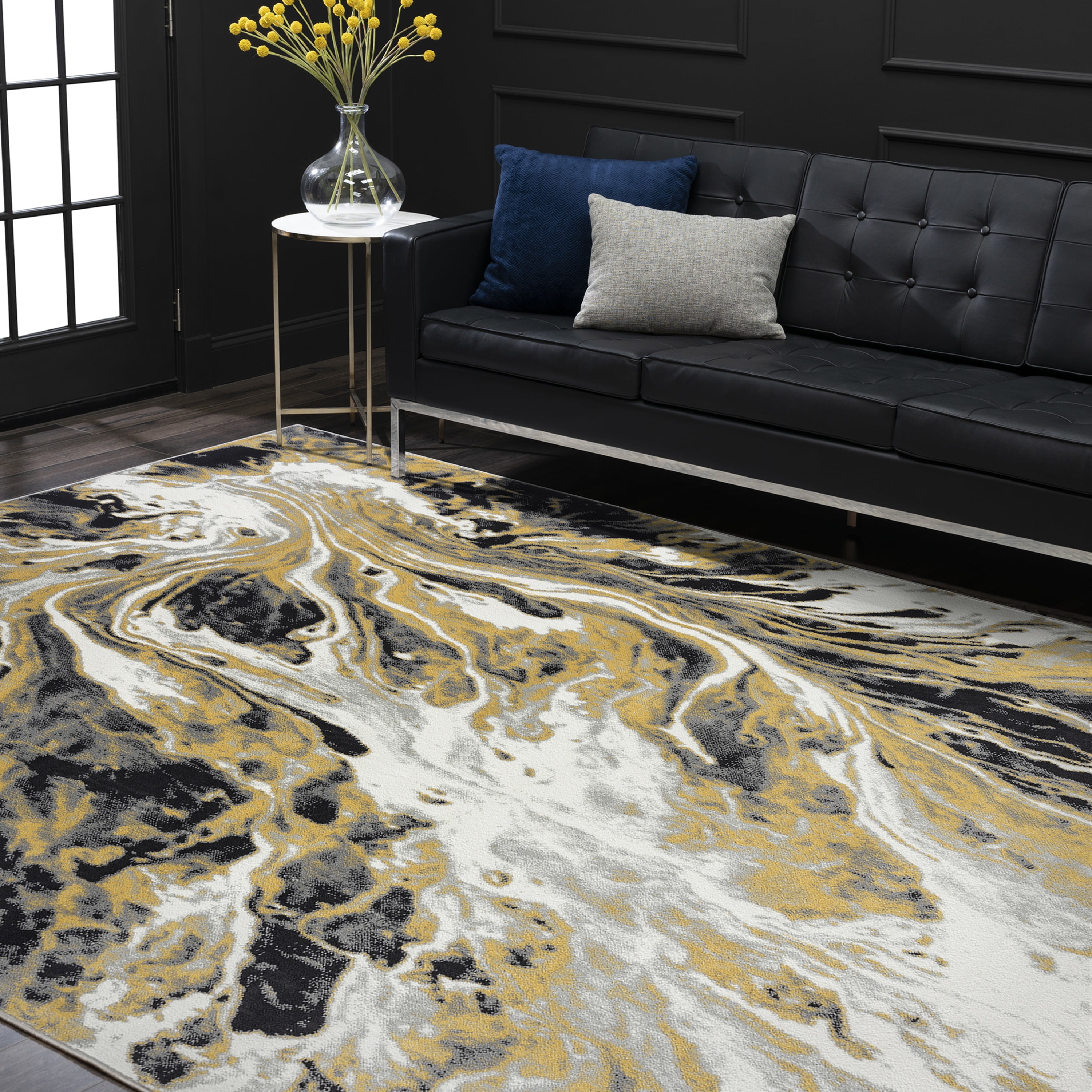 Bliss Rugs Modern Contemporary Abstract Area Rug, Indoor Rugs for Living Room, Dining Room, Bedroom | Yellow, 8' x 10' (7'11''x10'3'')