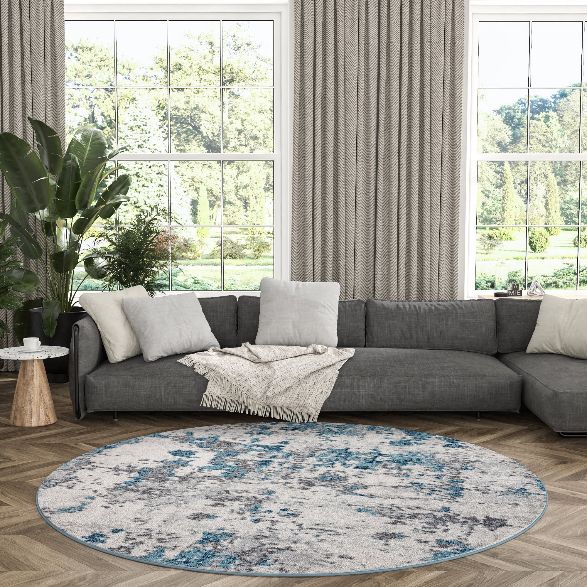 Bliss Rugs Modern Contemporary Abstract Round Rug for Living Room, Dining Room | Blue, 7'10''Round