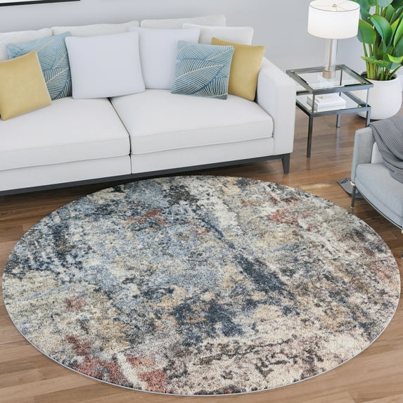 Bliss Rugs Modern Contemporary Abstract Round Rug for Living Room, Dining Room | Navy, 5'3''Round