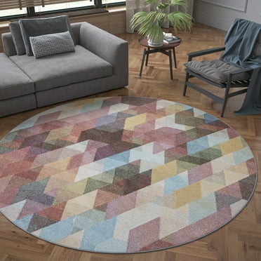 Bliss Rugs Modern Contemporary Abstract Round Rug for Living Room, Dining Room | Pastel Multi Color, 7'10''Round