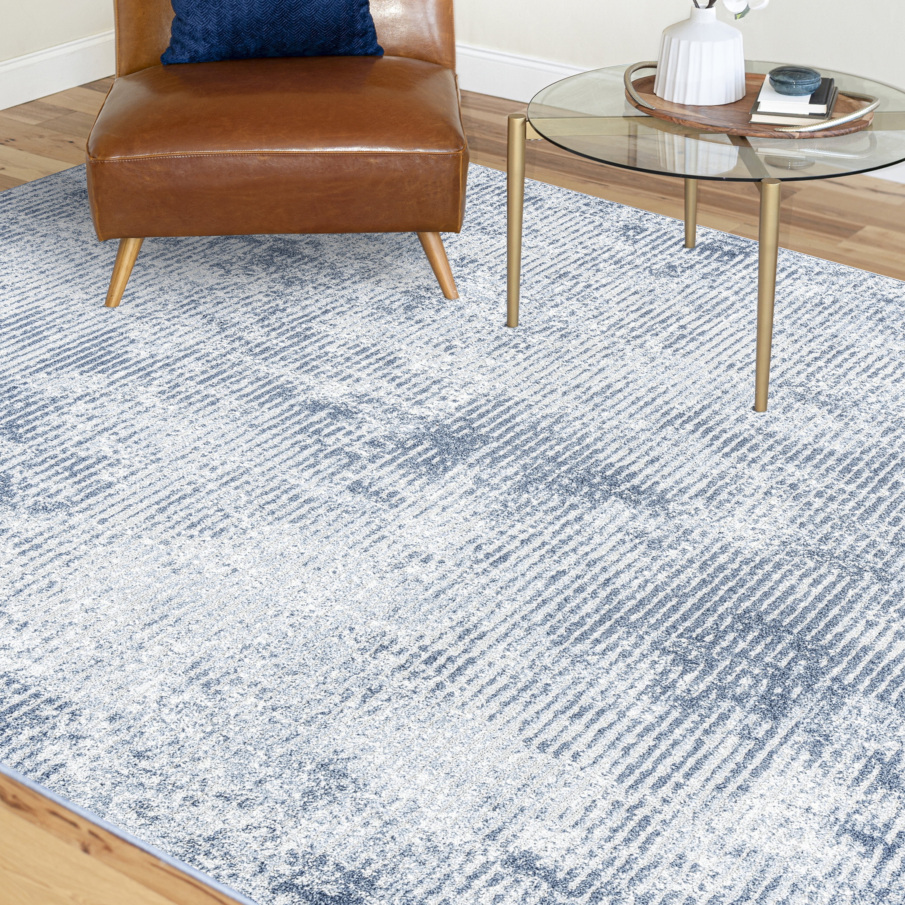 Bliss Rugs Modern Contemporary Striped Area Rug, Indoor Rugs for Living Room, Dining Room, Bedroom | Blue, 5' x 8' (5'3''x7'3'')