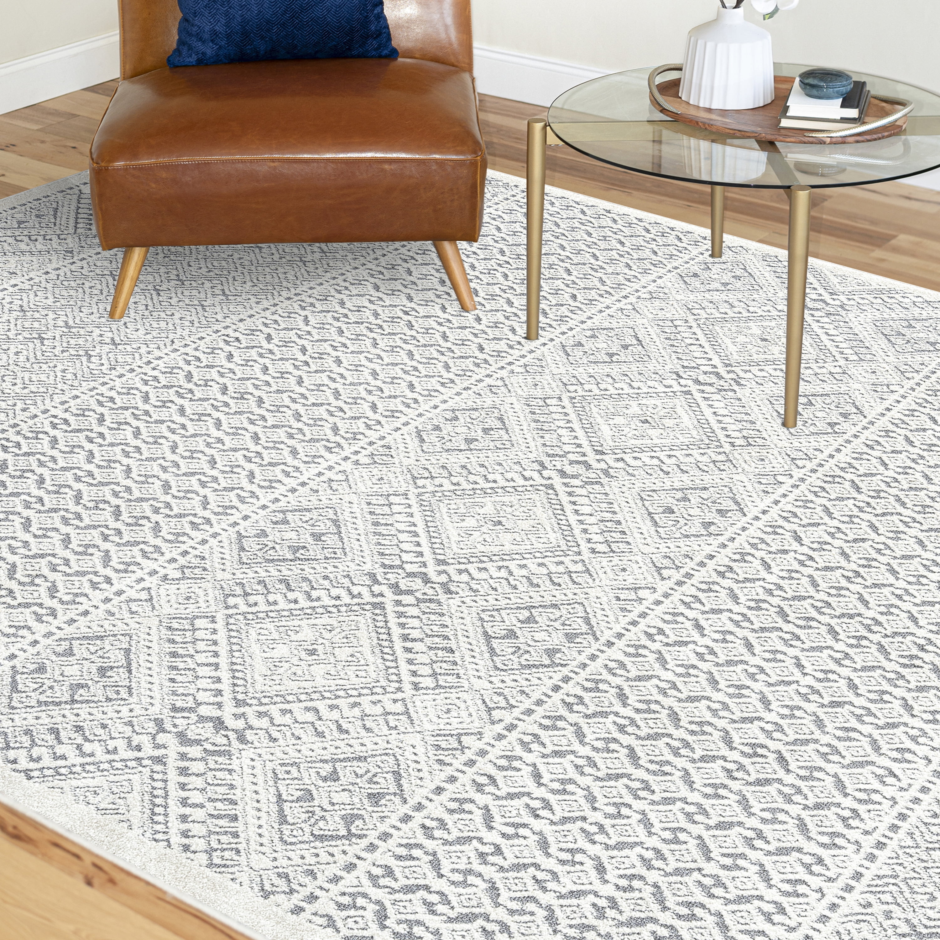 Bliss Rugs Moroccan Area Rug for Living Room, Farmhouse, Bedroom, Geometric Tribal Dining Room Rug | Cream, 5' x 8'(5'3''x7'3'')