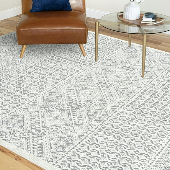 Bliss Rugs Moroccan Area Rug for Living Room, Farmhouse, Bedroom, Geometric Tribal Dining Room Rug | Cream, 5' x 8'(5'3''x7'3'')