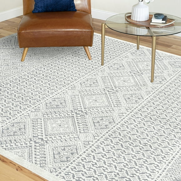 Bliss Rugs Moroccan Area Rug for Living Room, Farmhouse, Bedroom, Geometric Tribal Dining Room Rug | Cream, 5' x 8'(5'3''x7'3'')