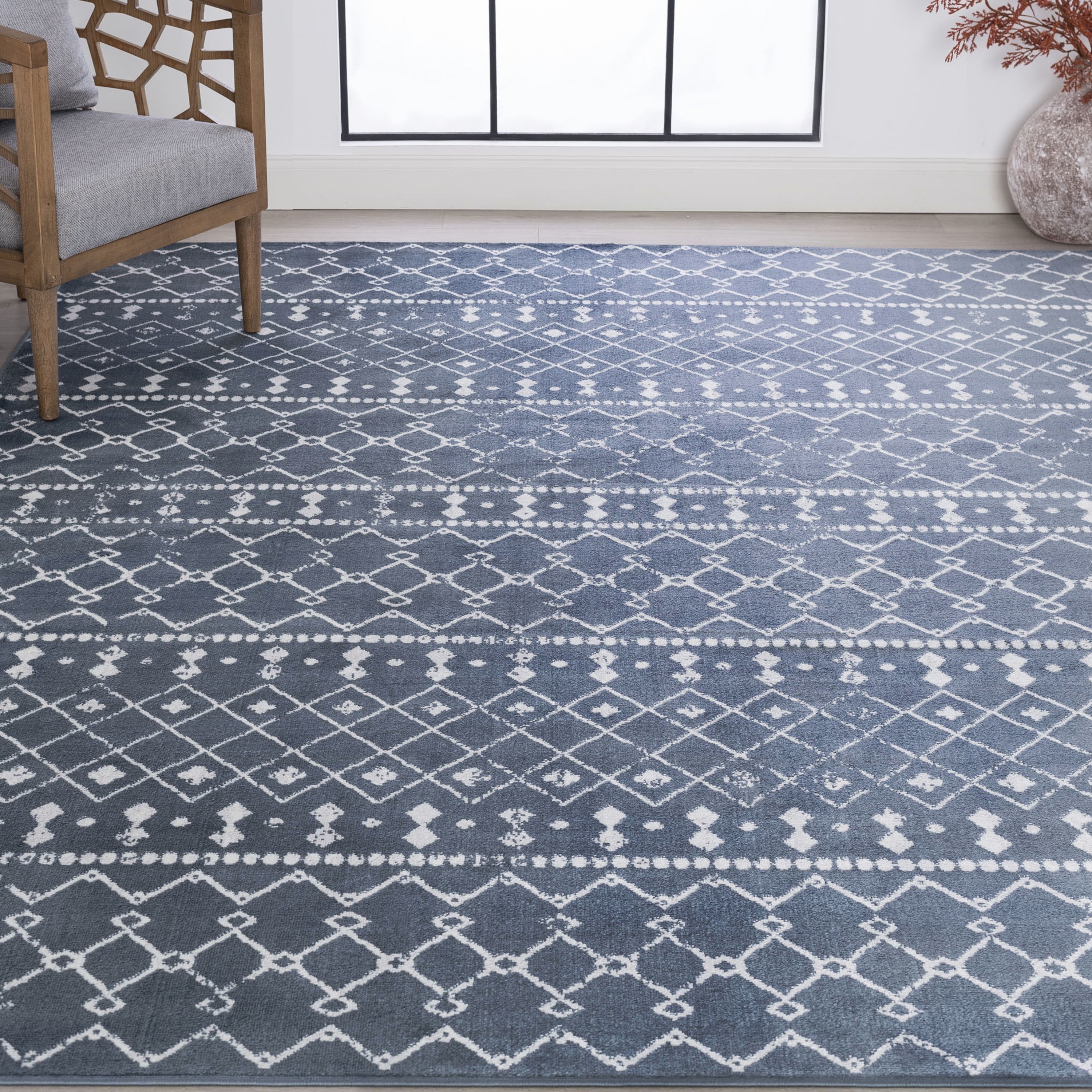 Bliss Rugs Moroccan Contemporary Geometric Diamond Area Rug, Indoor Rugs for Living Room, Dining Room, Bedroom | Blue, 5' x 7' (5'3''x7'3'')