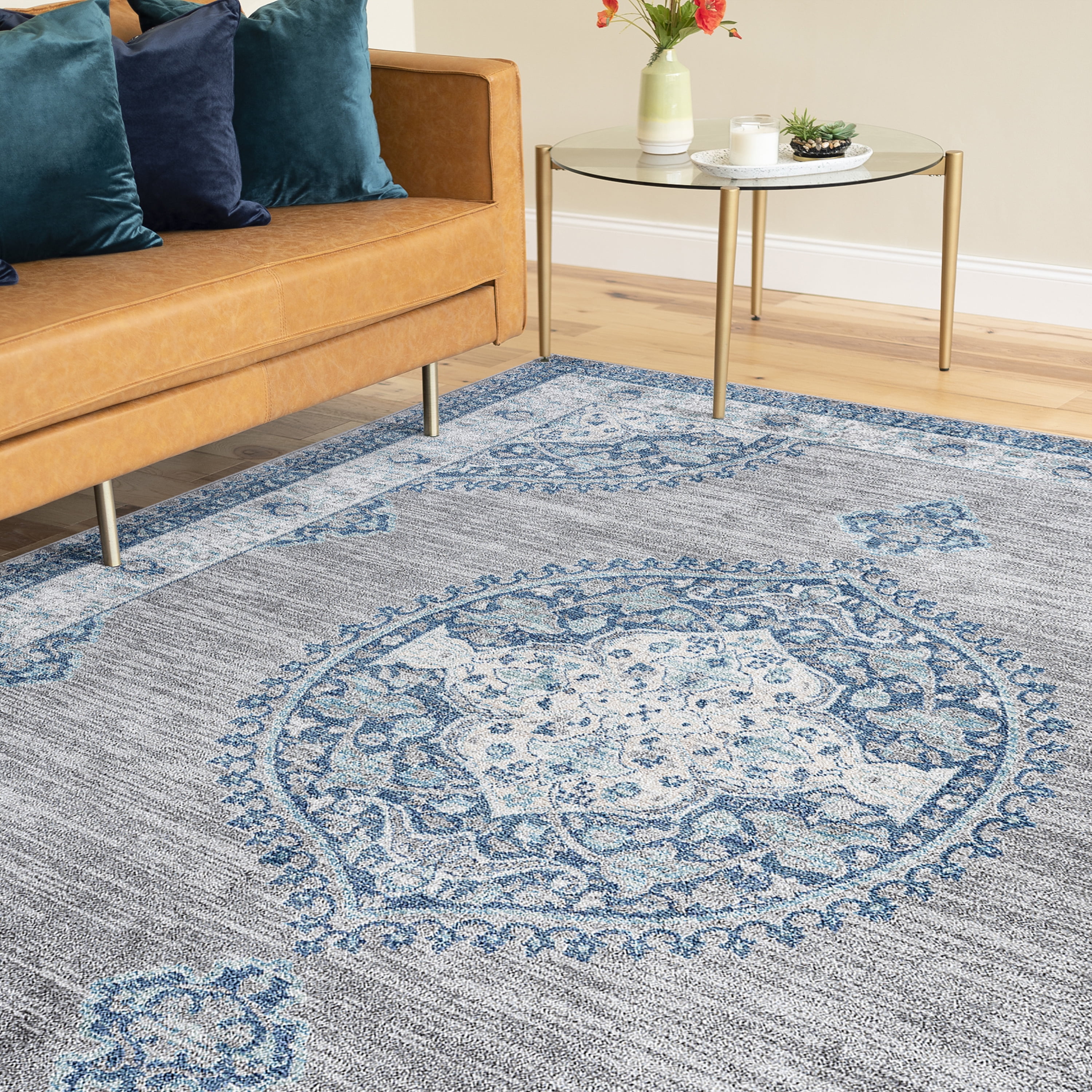 Bliss Rugs Oriental Area Rug, Medallion Indoor Rugs for Living Room, Dining Room, Bedroom | Gray/Blue, 5' x 8' (5'3''x7'3'')