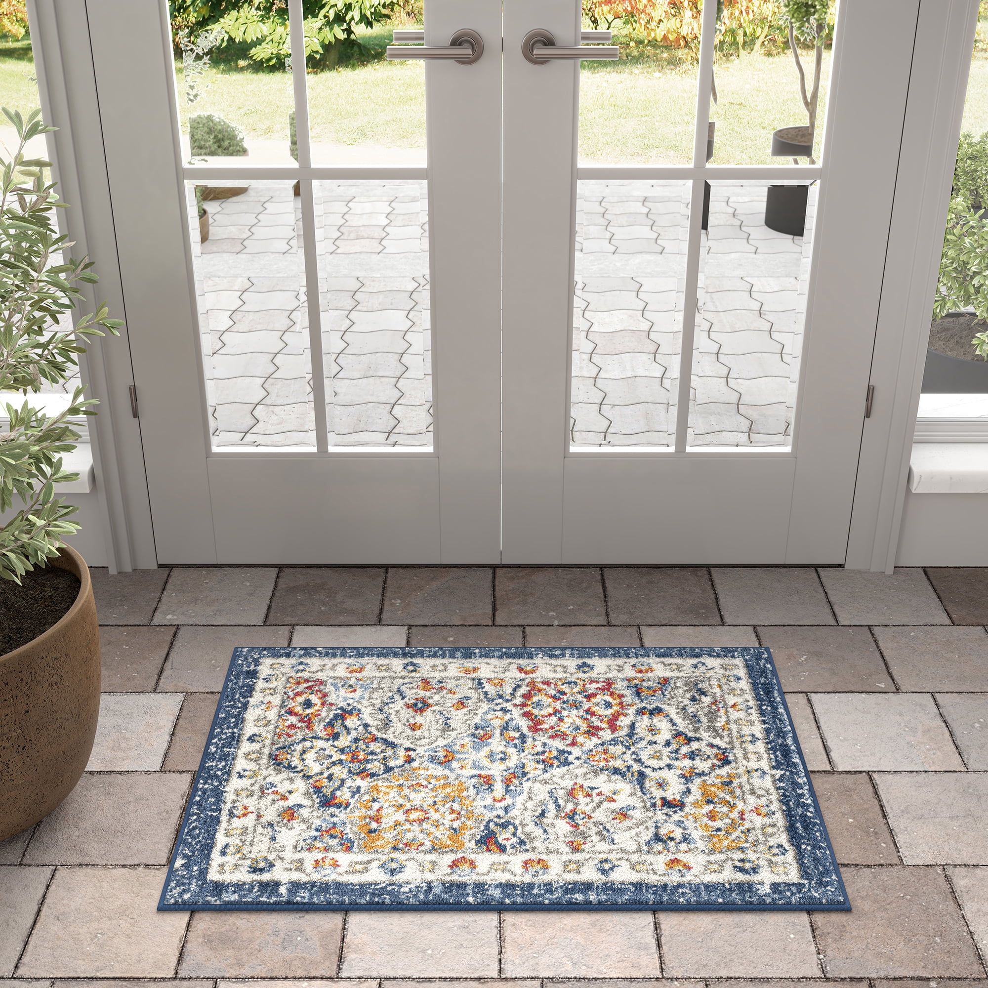 Chelsea Transitional Oriental 2' x 3' Navy and Gold Polypropylene Indoor Area Rug, 2' x 3'