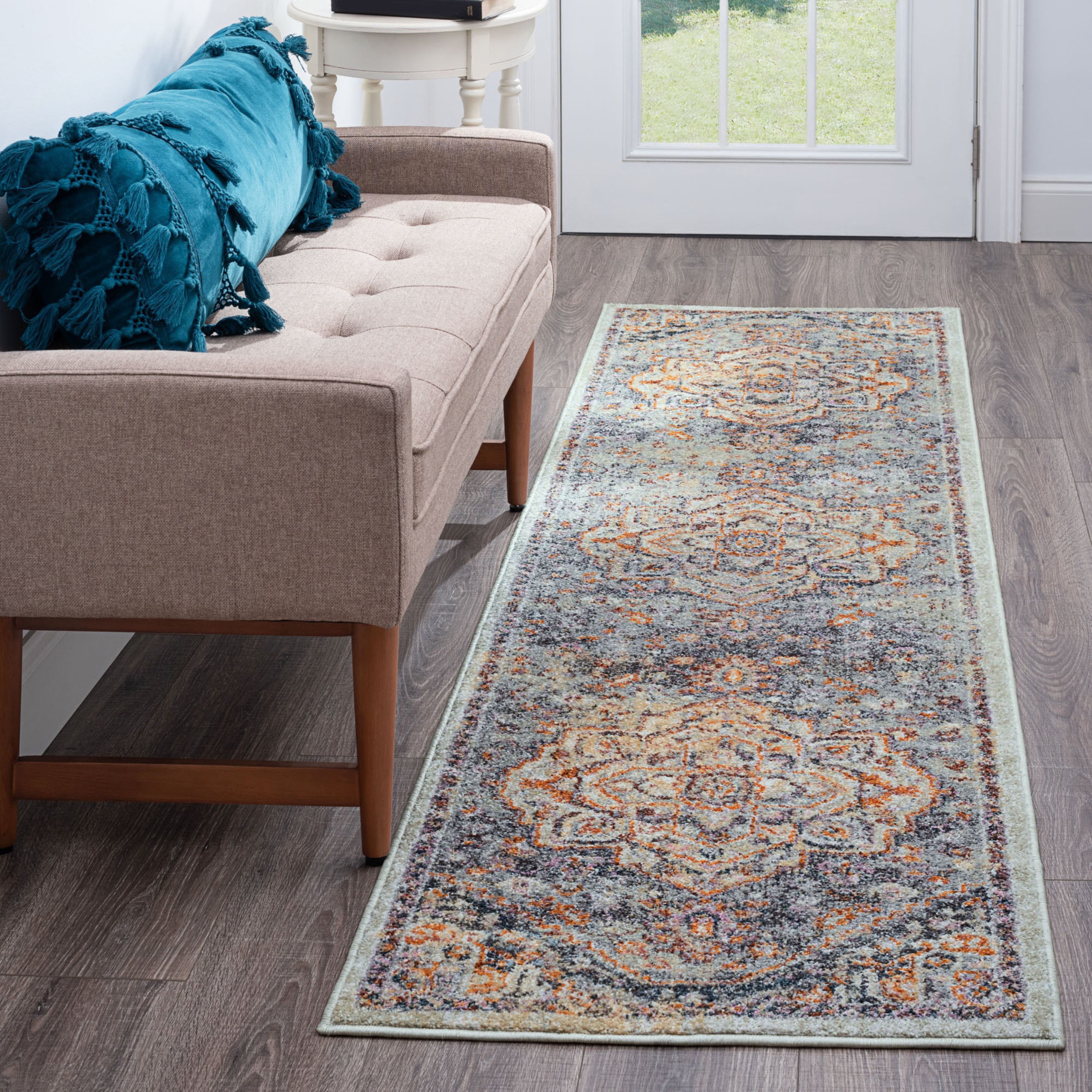 Bliss Rugs Oriental Rug Traditional Indoor Runner Rug for Hallway, Entryway, Kitchen, Gray ,2' x 8'