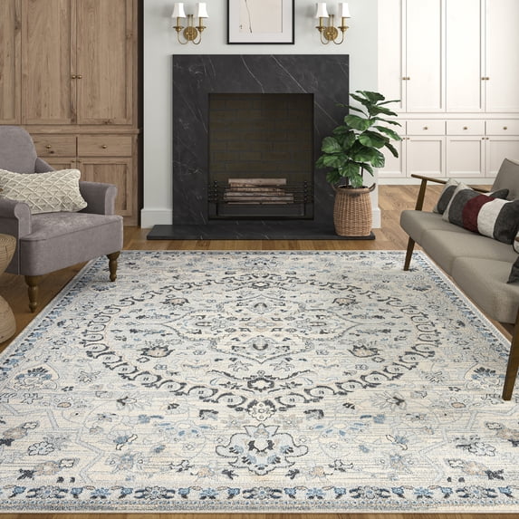 Bliss Rugs Perisan Area Rug, Medallion Indoor Rugs for Living Room, Dining Room, Bedroom | Cream, 8' x 10' (7'11''x10'3'')