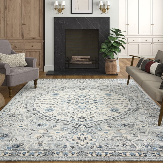 Bliss Rugs Perisan Area Rug, Medallion Indoor Rugs for Living Room, Dining Room, Bedroom | Gray, 8' x 10' (7'11''x10'3'')