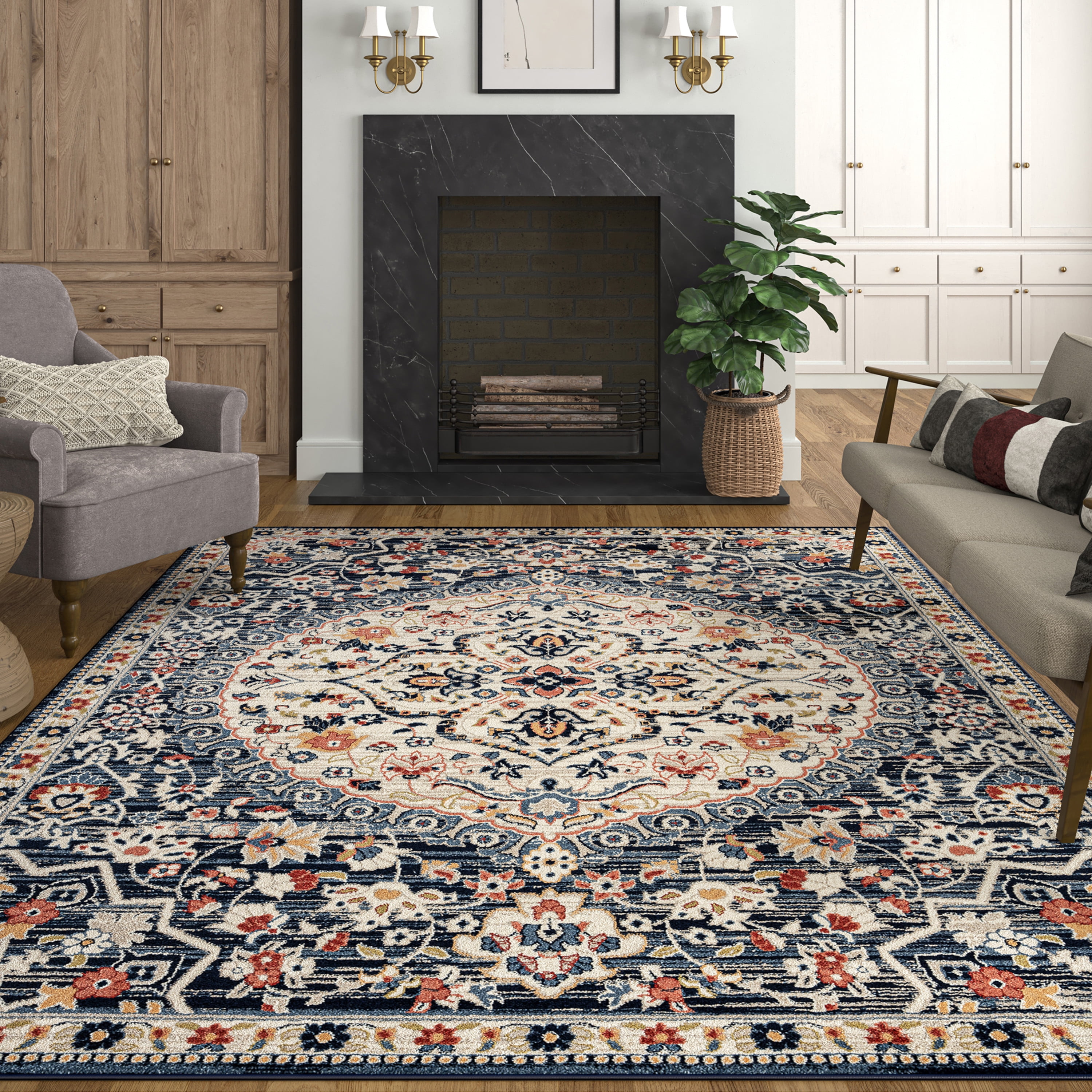 Bliss Rugs Perisan Area Rug, Medallion Indoor Rugs for Living Room, Dining Room, Bedroom | Navy, 9' x 12' (8'10''x12'2'')