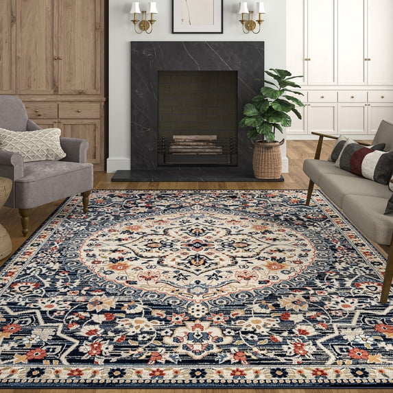 Bliss Rugs Perisan Area Rug, Medallion Indoor Rugs for Living Room, Dining Room, Bedroom | Navy, 9' x 12' (8'10''x12'2'')
