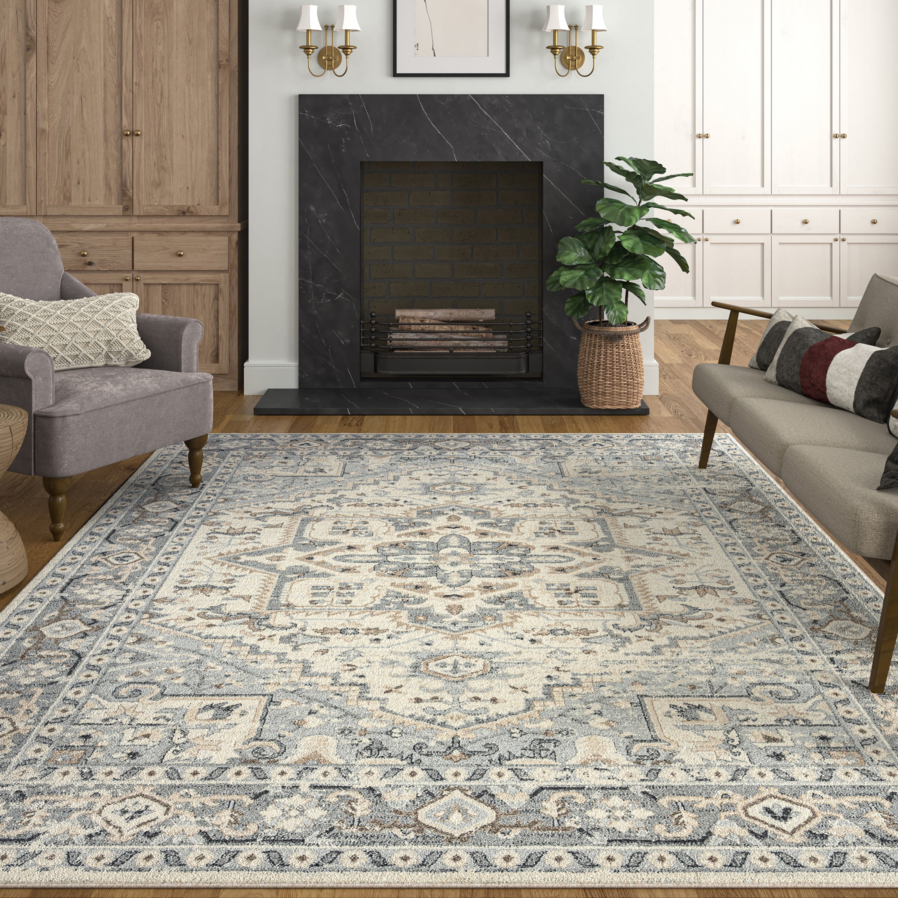 Bliss Rugs Perisan Area Rug, Oriental Indoor Rugs for Living Room, Dining Room, Bedroom | Cream, 5' x 8' (5'3''x7'3'')