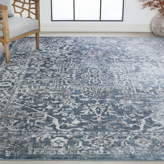 Bliss Rugs Persian Traditional Area Rug, Geometric Indoor Rugs for Living Room, Dining Room, Bedroom | Blue, 4' x 6' (4'x5'3'')