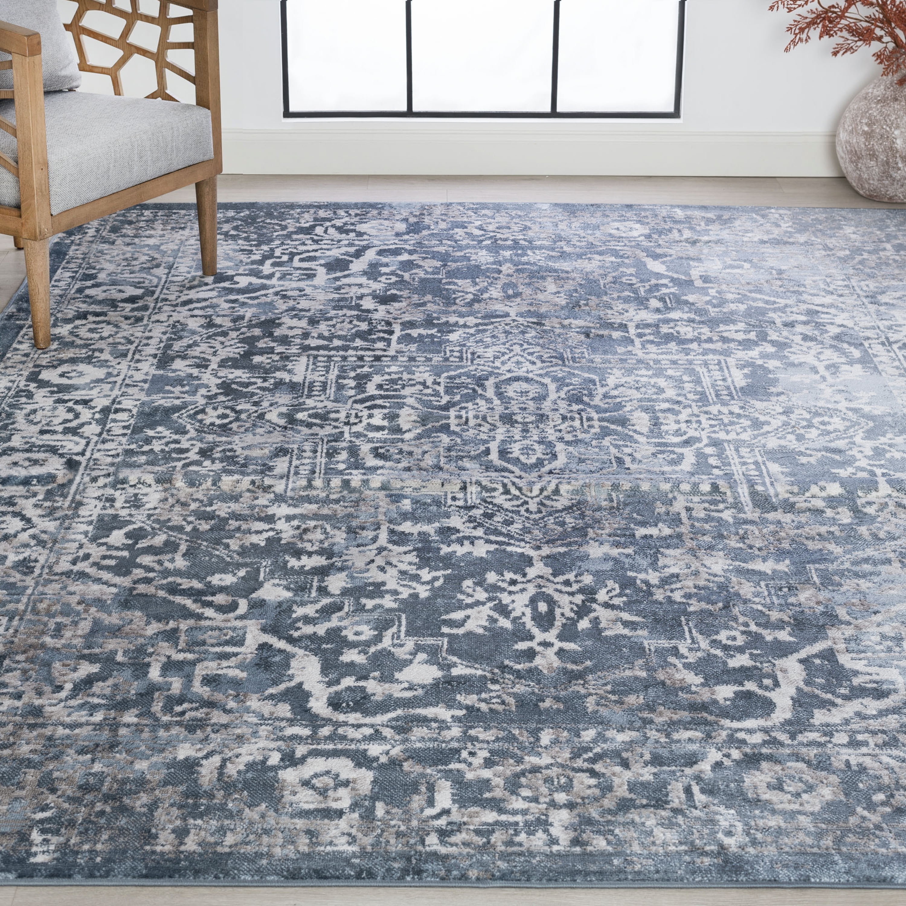 Bliss Rugs Persian Traditional Area Rug, Geometric Indoor Rugs for Living Room, Dining Room, Bedroom | Blue, 8' x 10' (7'10''x10'2'')