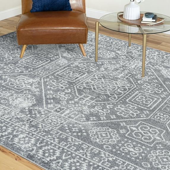 Bliss Rugs Scandinavian Area Rug for Living Room, Farmhouse, Bedroom, Geometric Tribal Dining Room Rug | Gray, 5' x 8'(5'3''x7'3'')