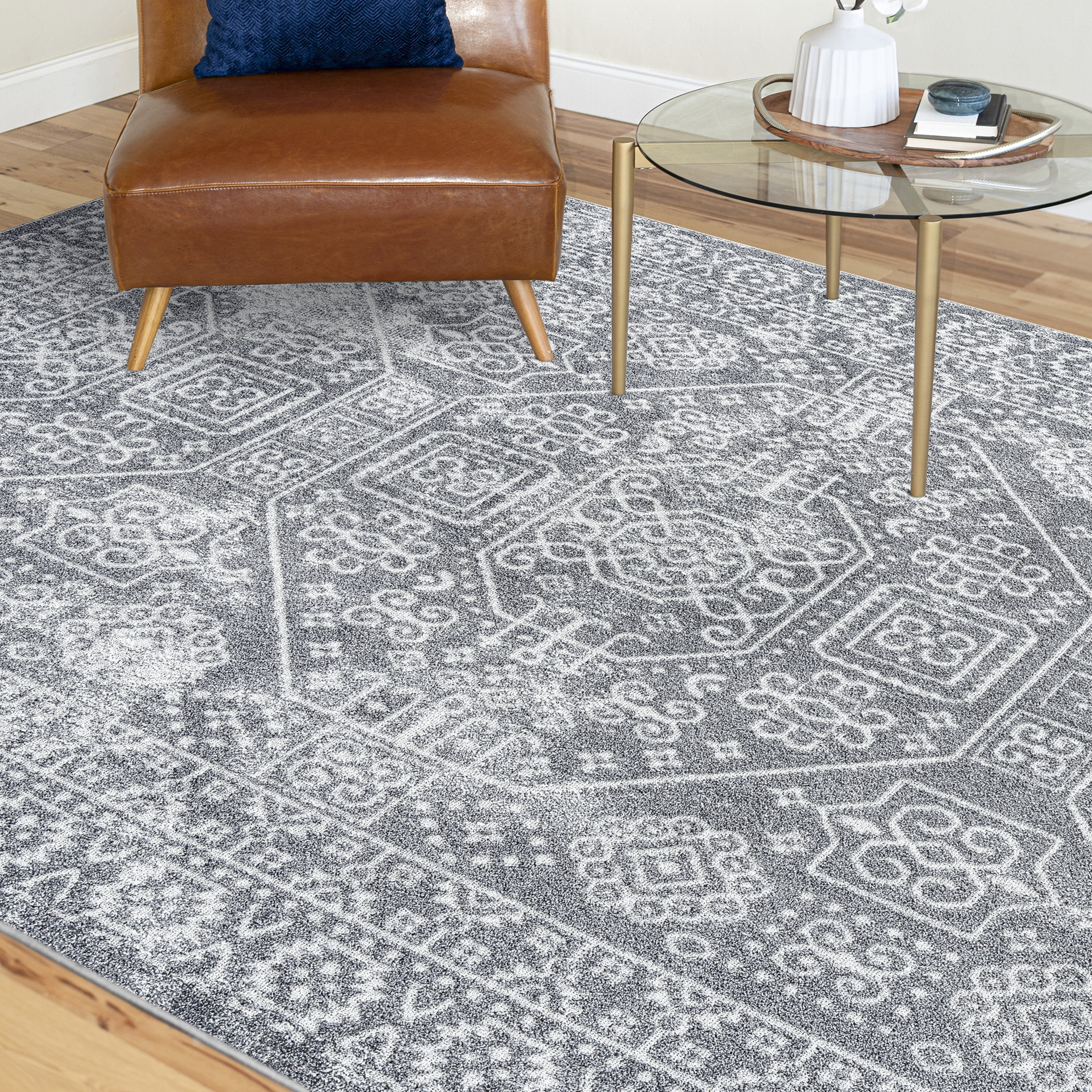 Bliss Rugs Scandinavian Area Rug for Living Room, Farmhouse, Bedroom, Geometric Tribal Dining Room Rug | Gray, 9' x 12'(8'10''x12'2'')