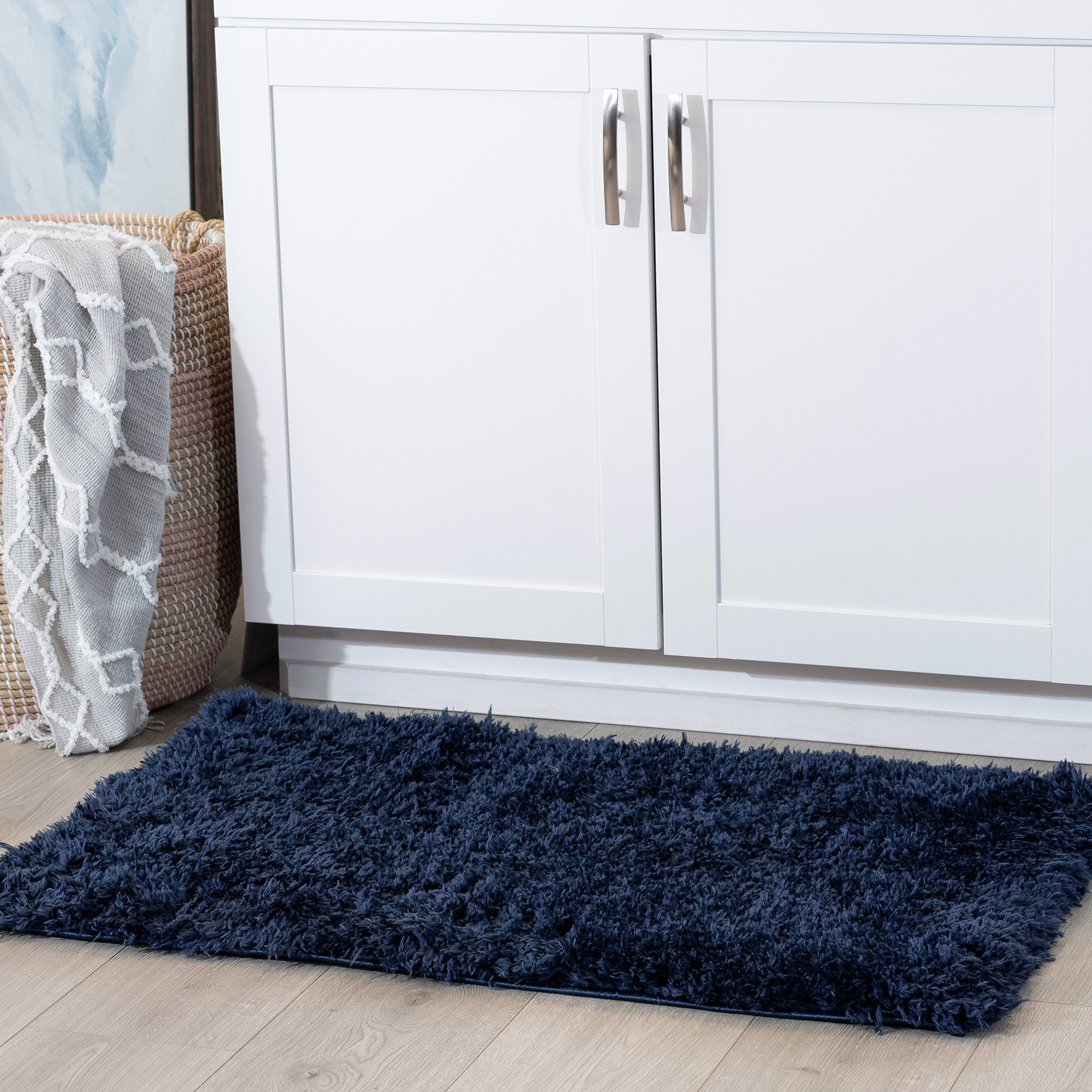 Bliss Rugs Shag Indoor Rug Fluffy Soft Floor Mat for Kitchen, Laundry Room, Bathroom, Entrance, Front Door | Navy, 2' x 3'