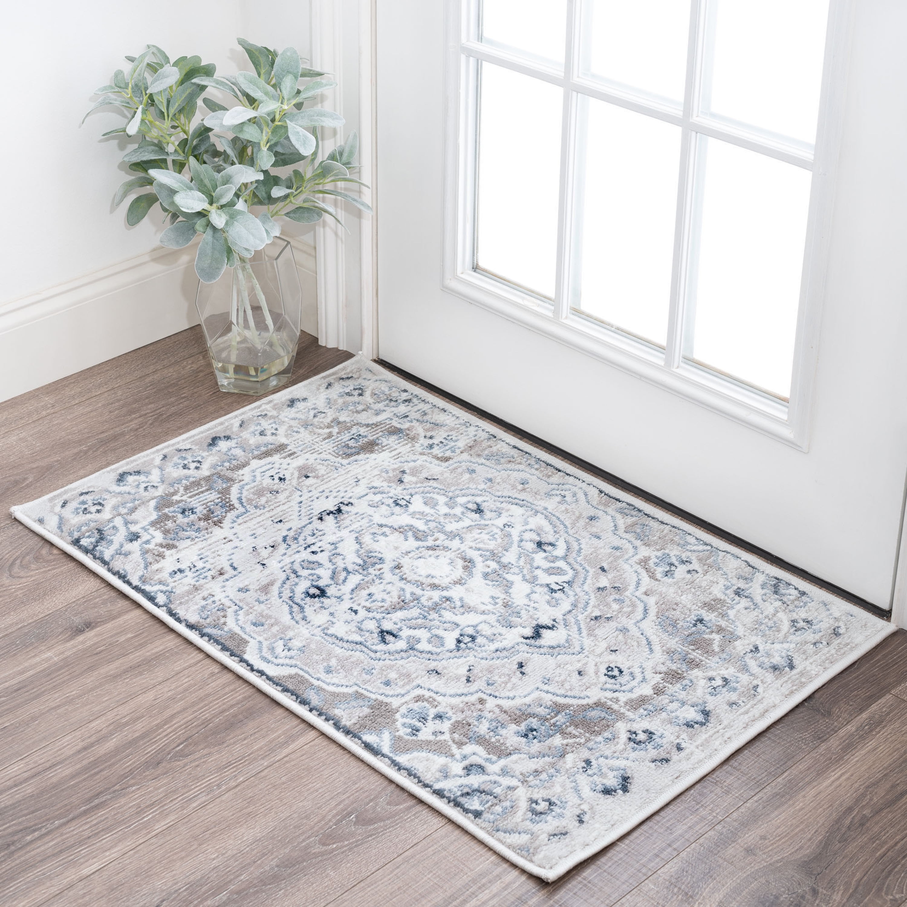 Bliss Rugs Traditional Indoor Doormat Medallion Floor Mat for Entrance, Indoor Door Mat | Gray, 2' x 3'