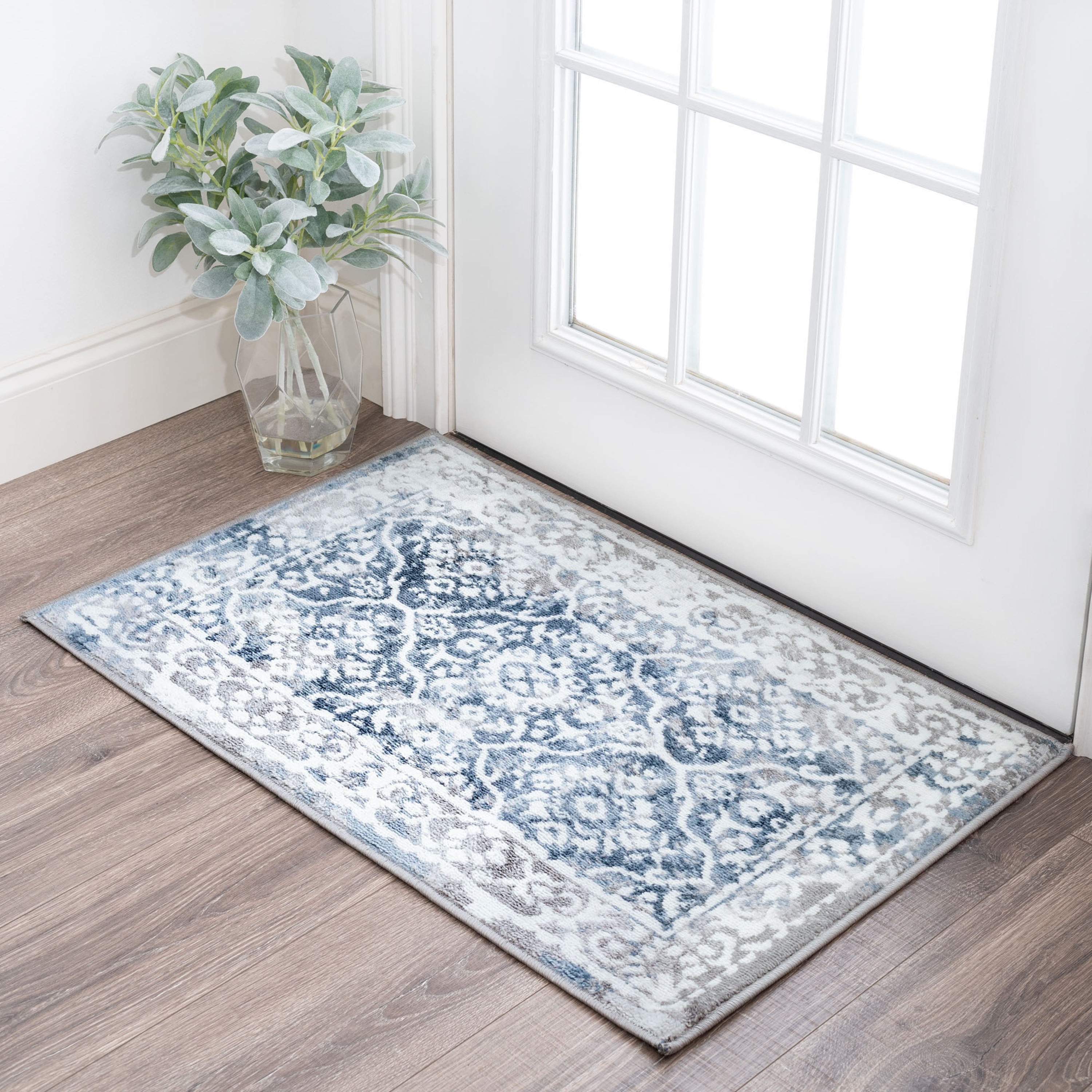 Bliss Rugs Traditional Indoor Doormat Oriental Floor Mat for Entrance, Indoor Door Mat | Blue, 2' x 3'
