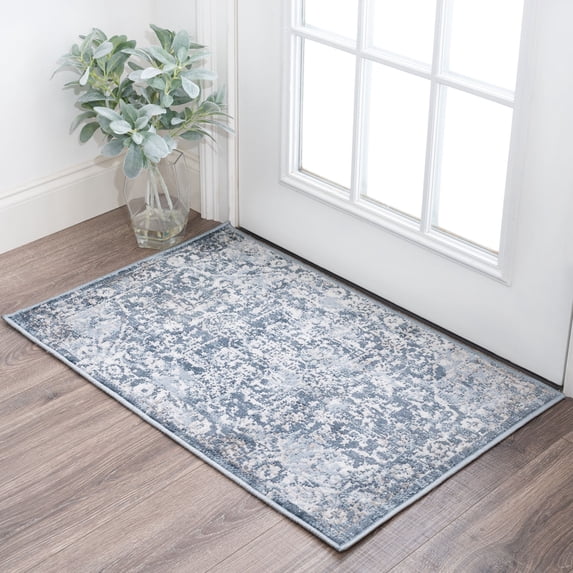 Bliss Rugs Traditional Indoor Doormat Oriental Floor Mat for Entrance, Indoor Door Mat | Blue, 2' x 3'