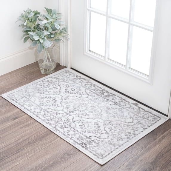 Bliss Rugs Traditional Indoor Doormat Oriental Floor Mat for Entrance, Indoor Door Mat | White, 2' x 3'