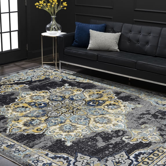 Bliss Rugs Traditional Medallion Area Rug, Floral Indoor Rugs for Living Room, Dining Room, Bedroom | Gray, 5' x 8' (5'3''x7'3'')