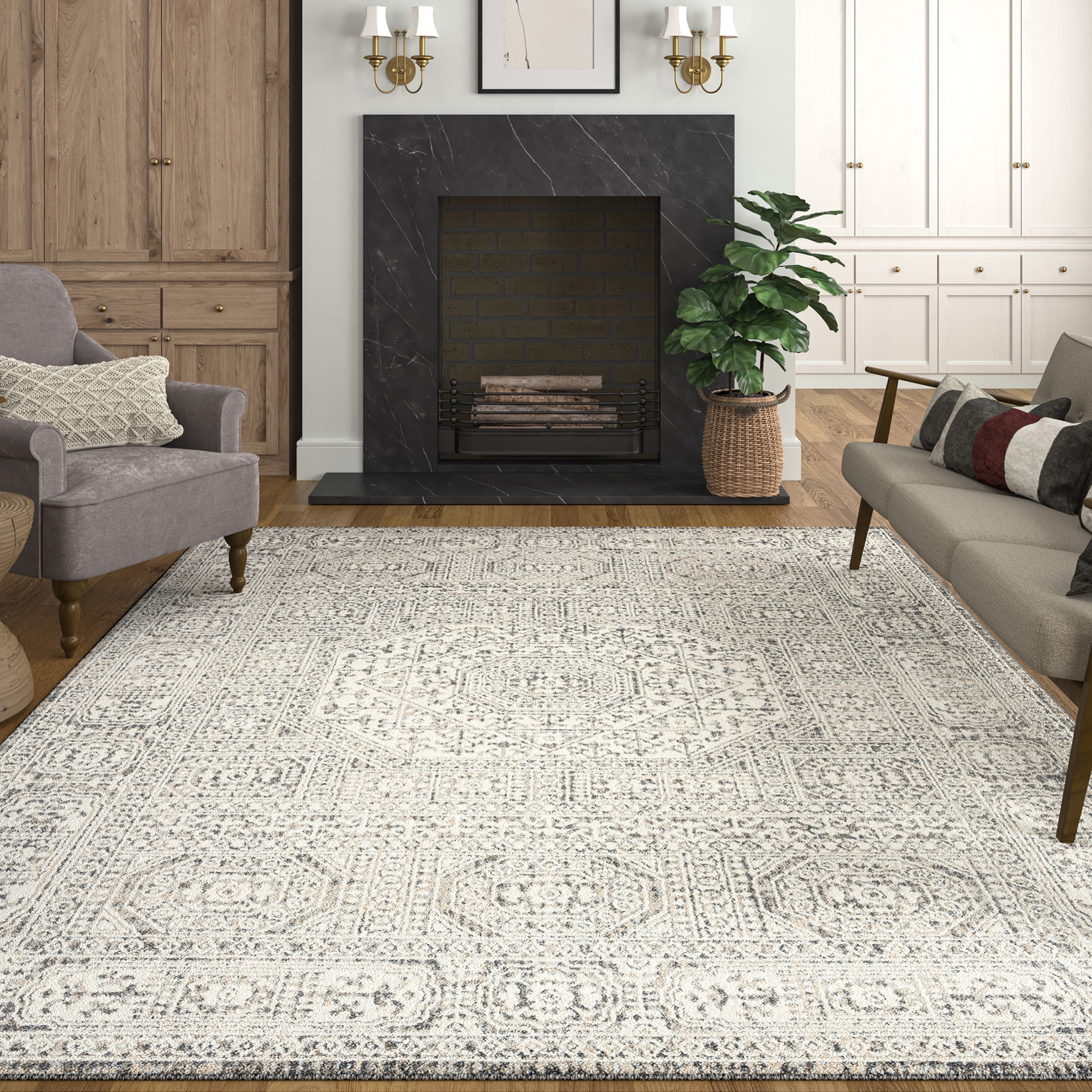 Bliss Rugs Traditional Oriental Area Rug, Geometric Indoor Rugs for Living Room, Dining Room, Bedroom | Cream, 8' x 10' (7'11''x10'3'')