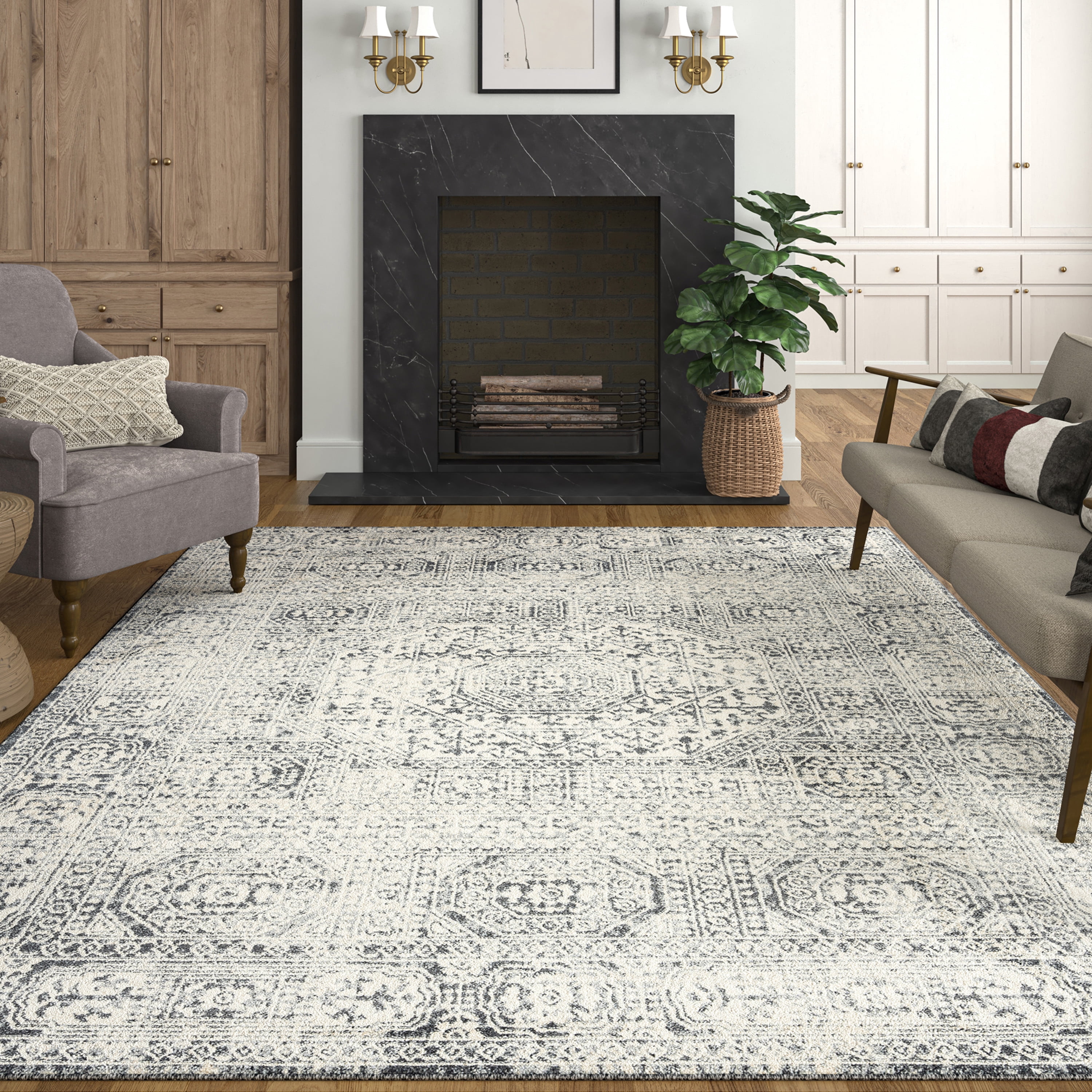 Bliss Rugs Traditional Oriental Area Rug, Geometric Indoor Rugs for Living Room, Dining Room, Bedroom | Gray, 5' x 8' (5'3''x7'3'')