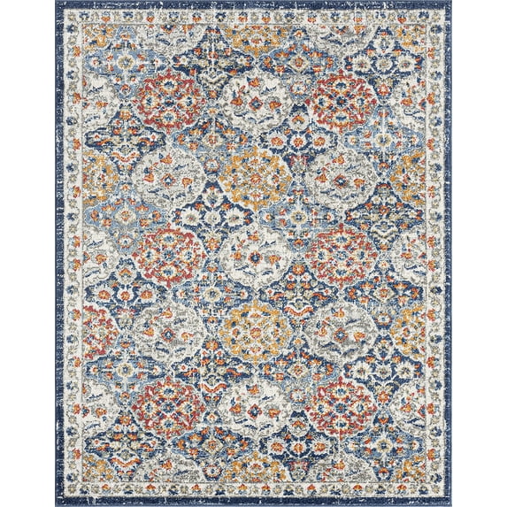 Chelsea Transitional Oriental 6'7'' x 9'3'' Navy and Gold Polypropylene Indoor Area Rug, 6.7' x 9'