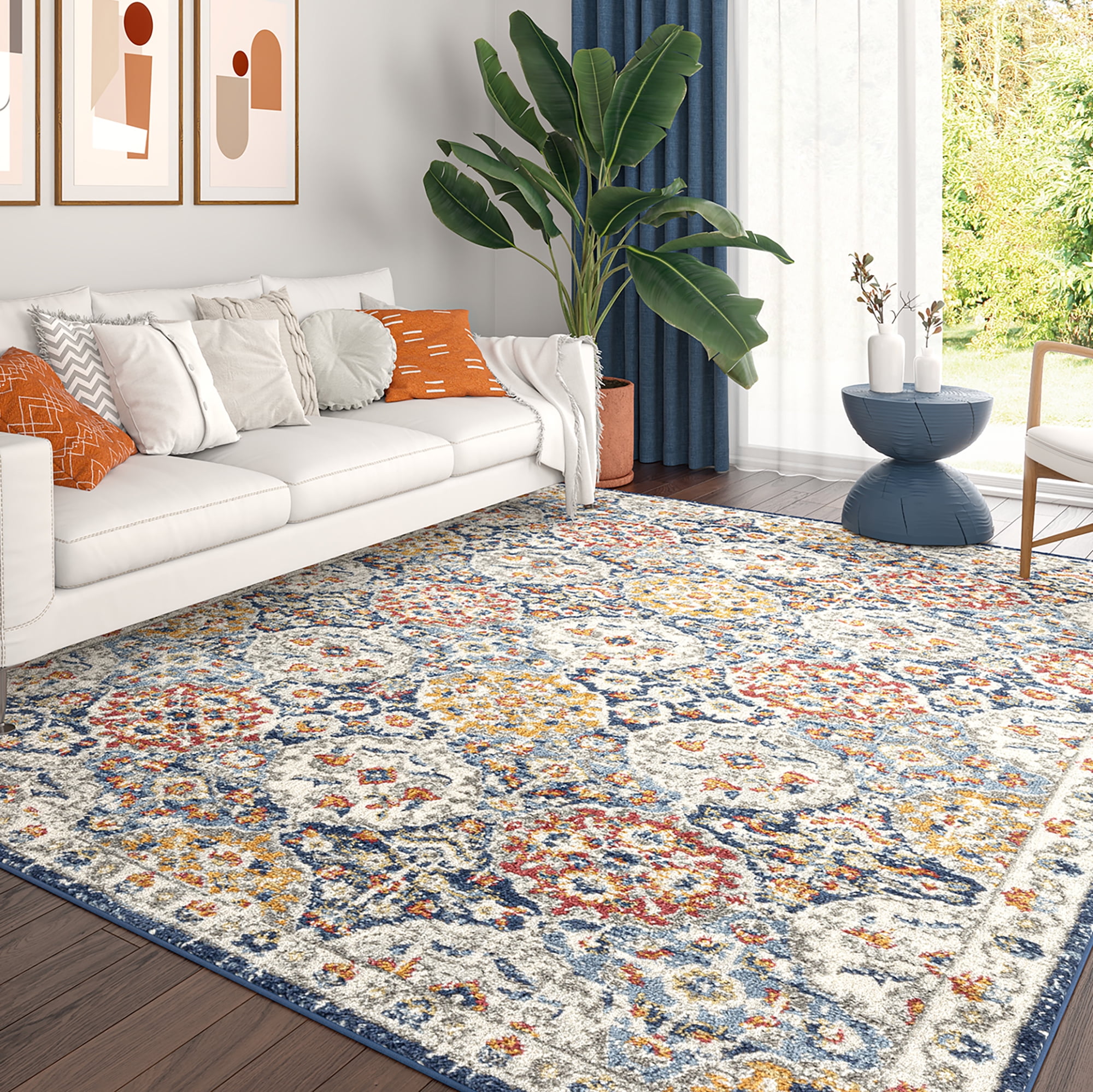 Chelsea Transitional Oriental 7'11'' x 10'3'' Navy and Gold Polypropylene Indoor Area Rug, 8' x 10'