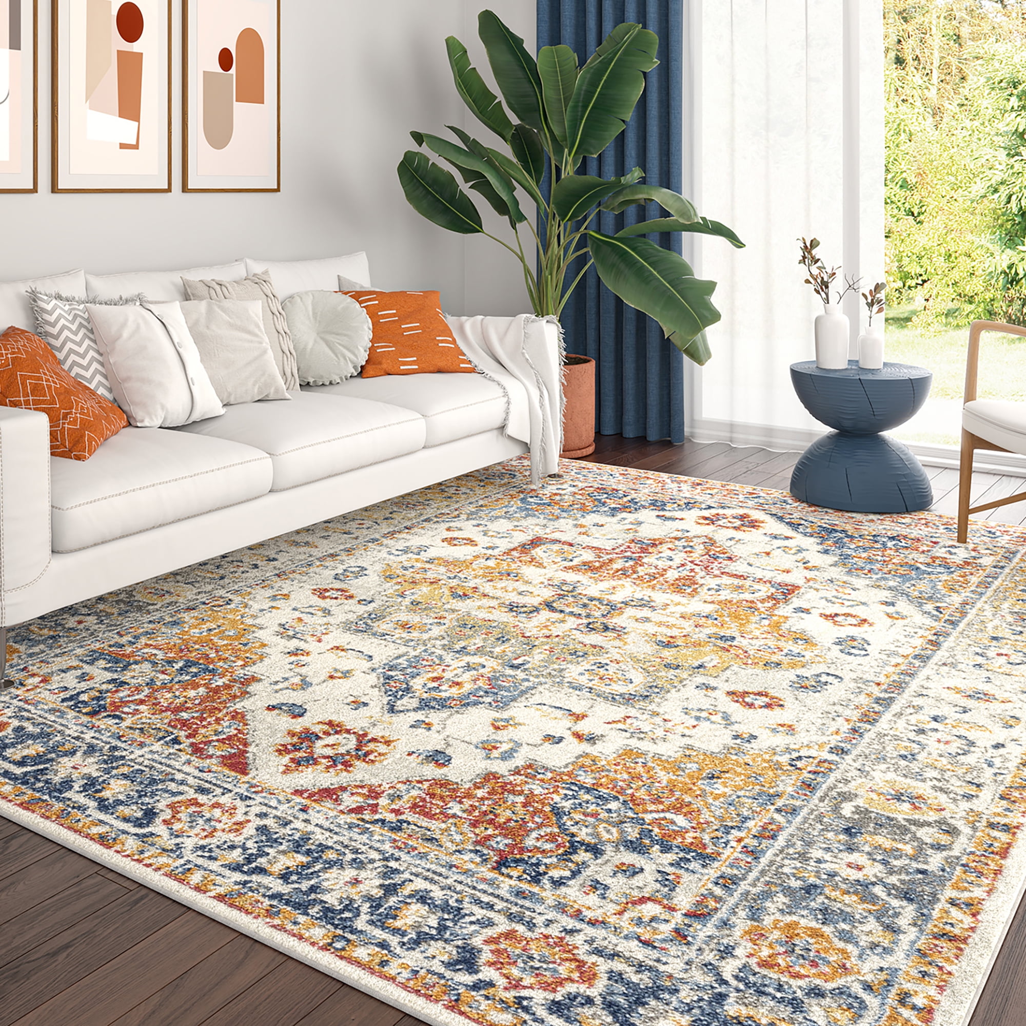 Chelsea Transitional Oriental 7'11'' x 10'3'' Cream and Gold Polypropylene Indoor Area Rug, 8' x 10'