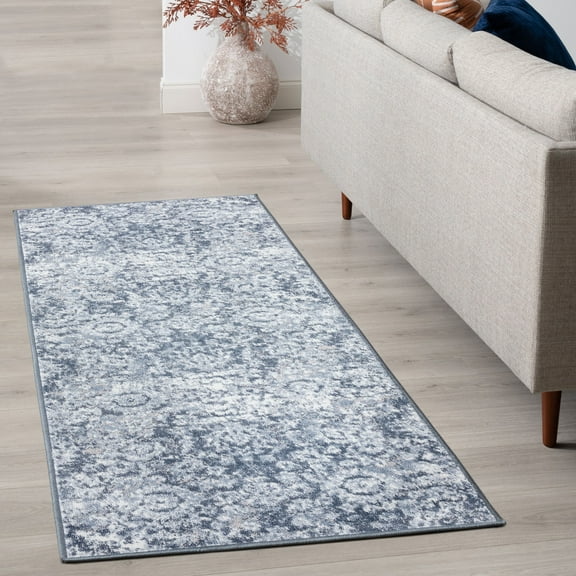 Bliss Rugs Transitional Modern Indoor Runner Rug for Hallway, Entryway, Kitchen, Blue ,2' x 8'