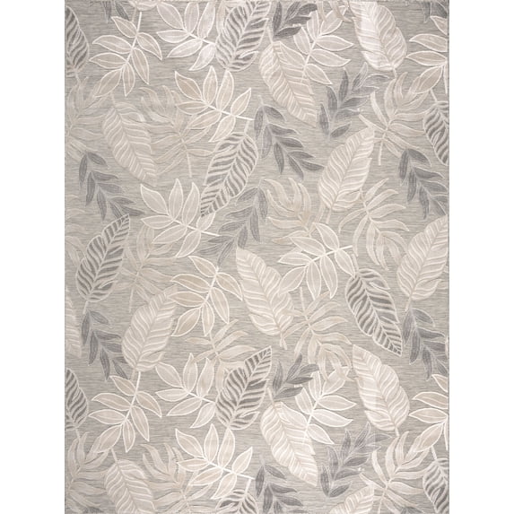 Bliss Rugs Tropical Oasis Indoor Outdoor Area Rug for Patio, Porch, Garden Modern | Gray, 5'1'' x 7'3''