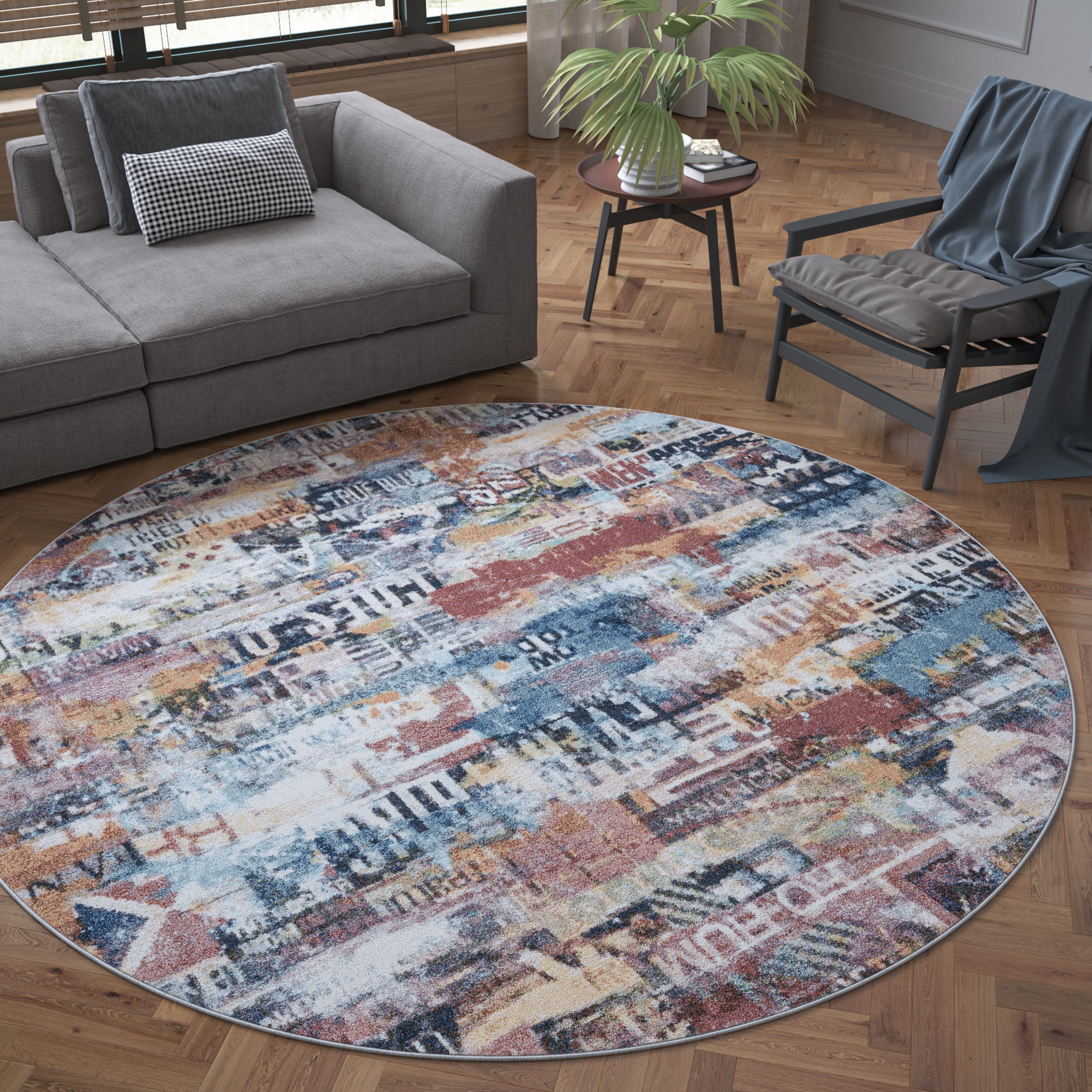 Bliss Rugs Vintage Contemporary Abstract Round Rug for Living Room, Dining Room | Pink, 7'10''Round
