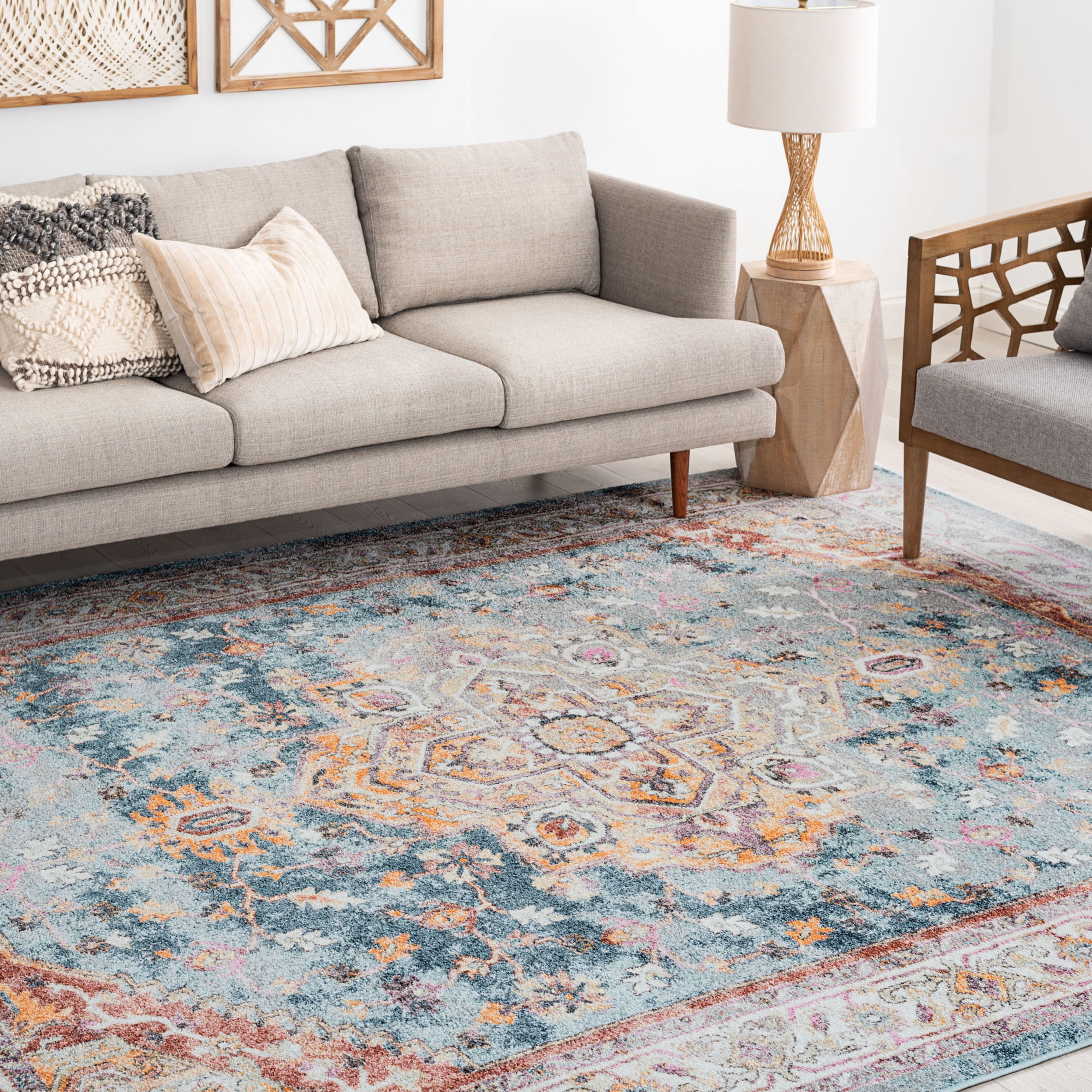 Bliss Rugs Vintage Oriental Area Rug, Medallion Indoor Rugs for Living Room, Dining Room, Bedroom | Blue, 8' x 10' (7'10''x10'3'')