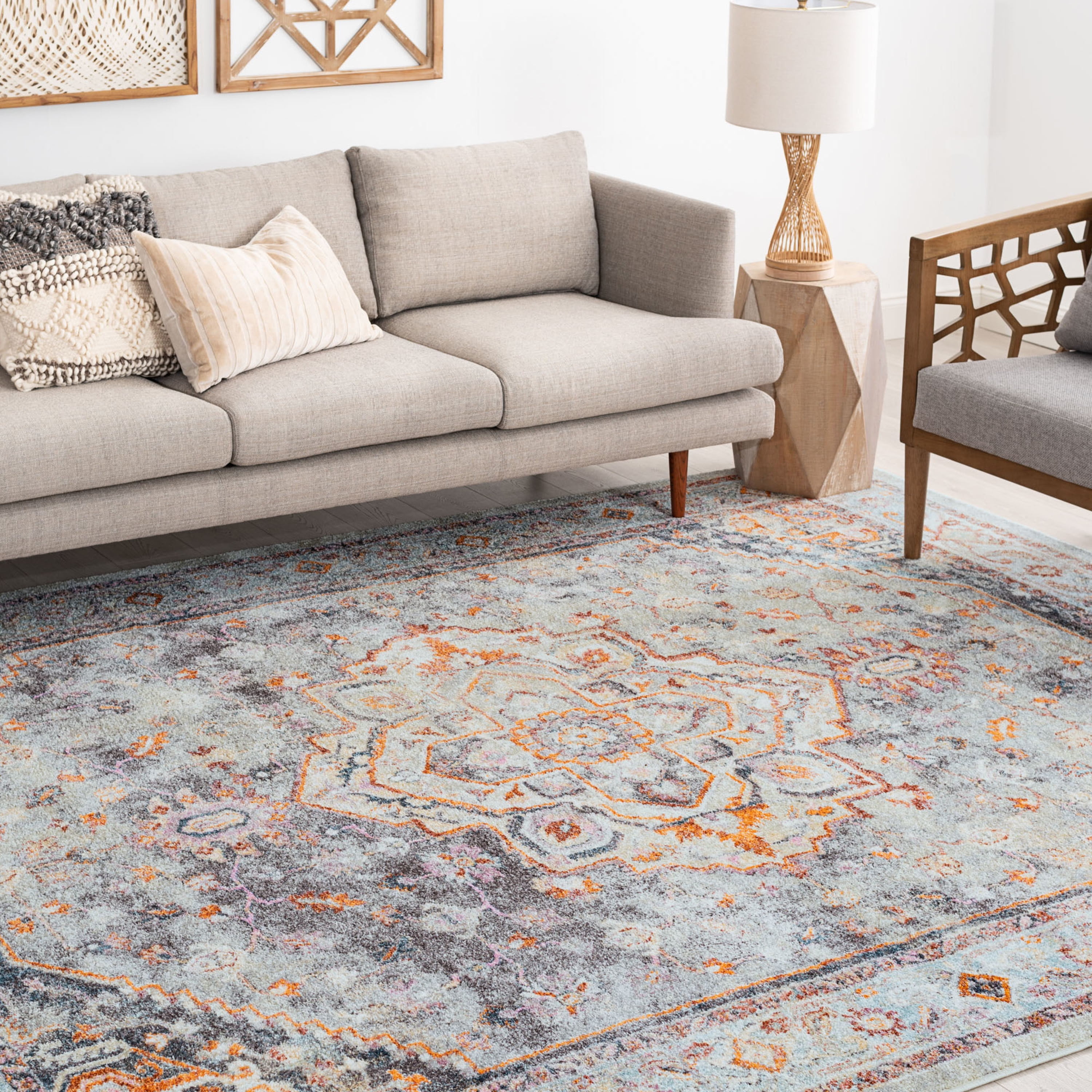 Bliss Rugs Vintage Oriental Area Rug, Medallion Indoor Rugs for Living Room, Dining Room, Bedroom | Gray, 7' x 10' (6'7''x9'6'')