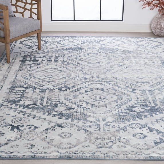 Bliss Rugs Vintage Traditional Geometric Area Rug, Indoor Rugs for Living Room, Dining Room, Bedroom | Blue, 4' x 6' (4'x5'3'')