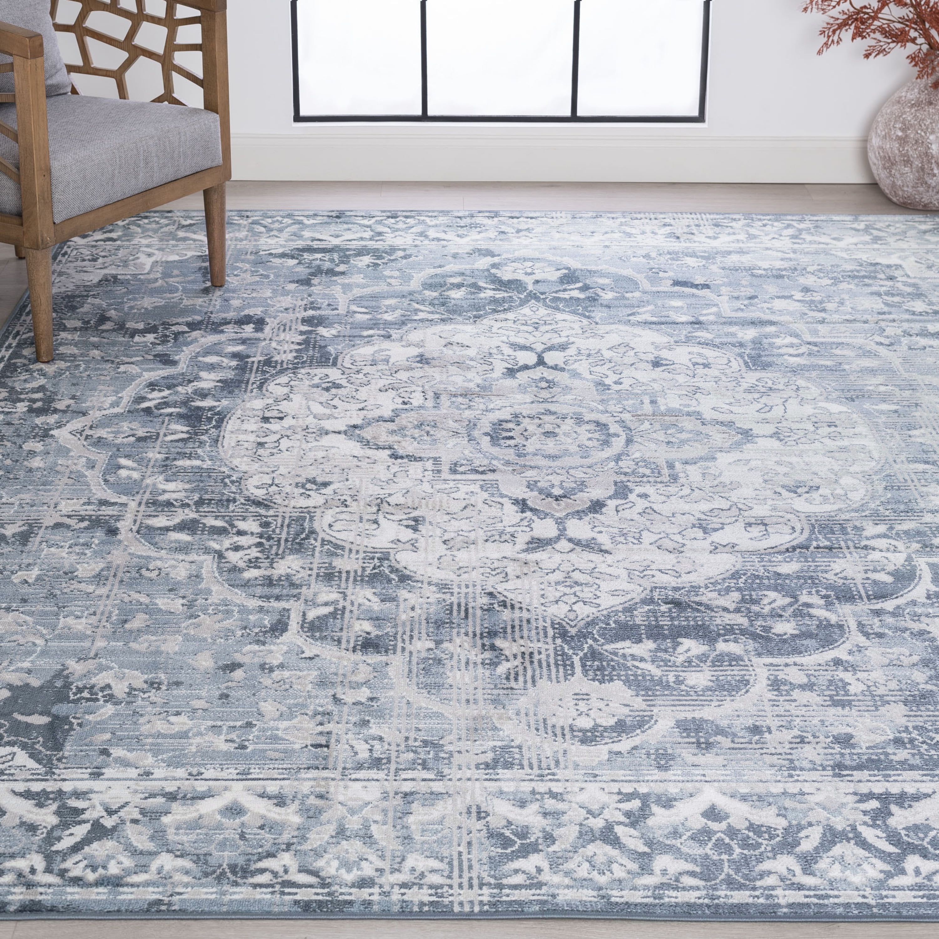Bliss Rugs Vintage Traditional Medallion Area Rug, Indoor Rugs for Living Room, Dining Room, Bedroom | Blue, 8' x 10' (7'10''x10'2'')