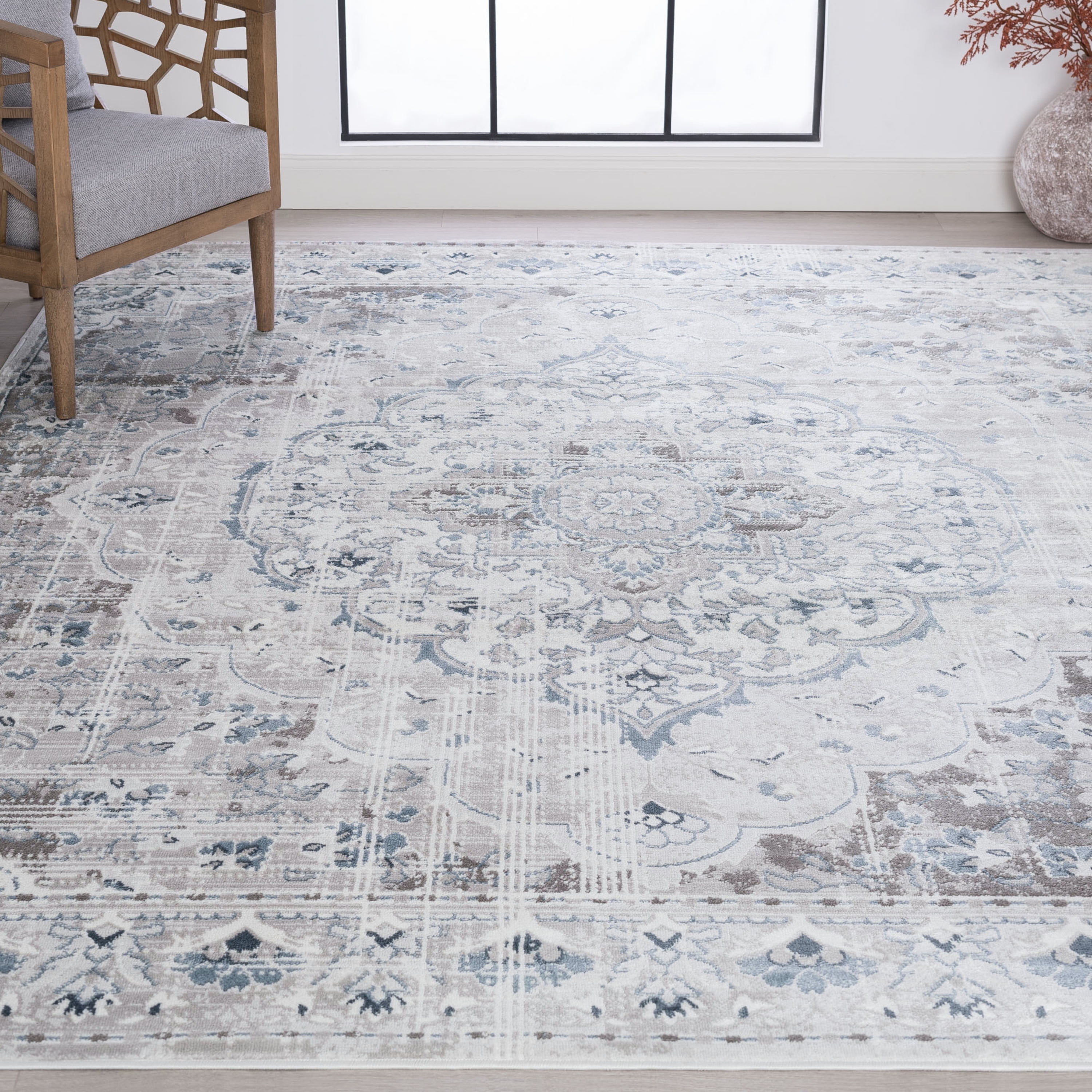 Bliss Rugs Vintage Traditional Medallion Area Rug, Indoor Rugs for Living Room, Dining Room, Bedroom | Gray, 9' x 12' (8'9''x12'2'')