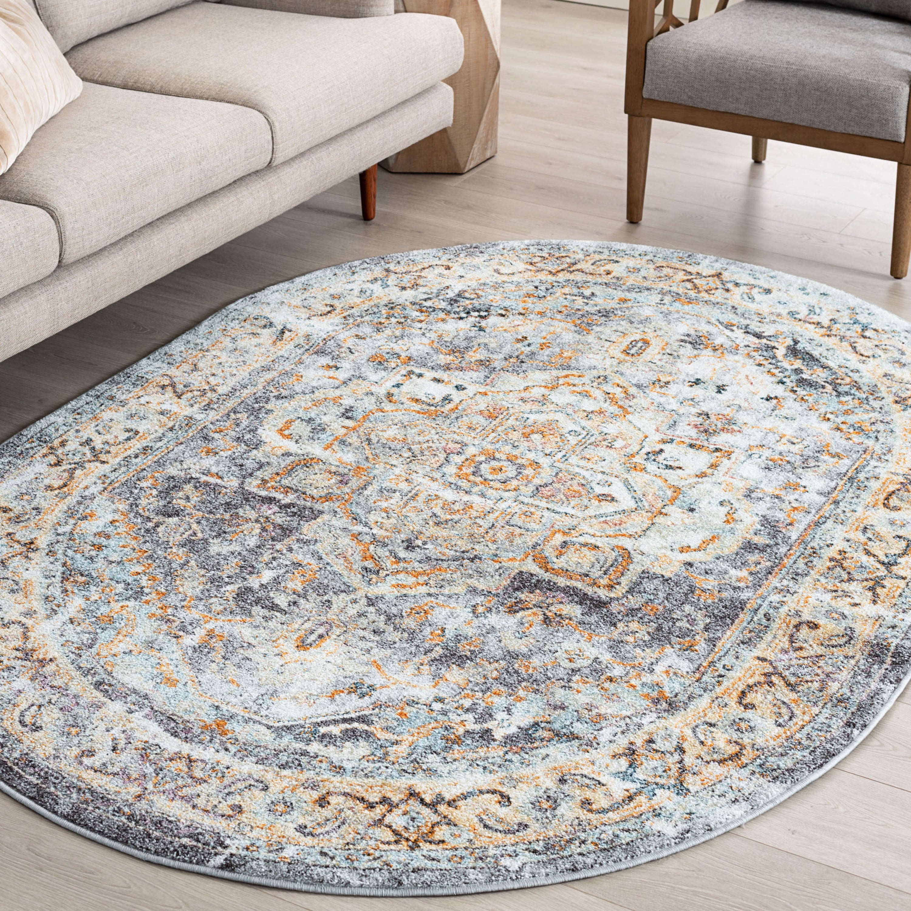 Bliss Rugs Vintage Traditional Oriental Oval Rug for Living Room, Dining Room | Blue, 5'3''x7'3''Oval
