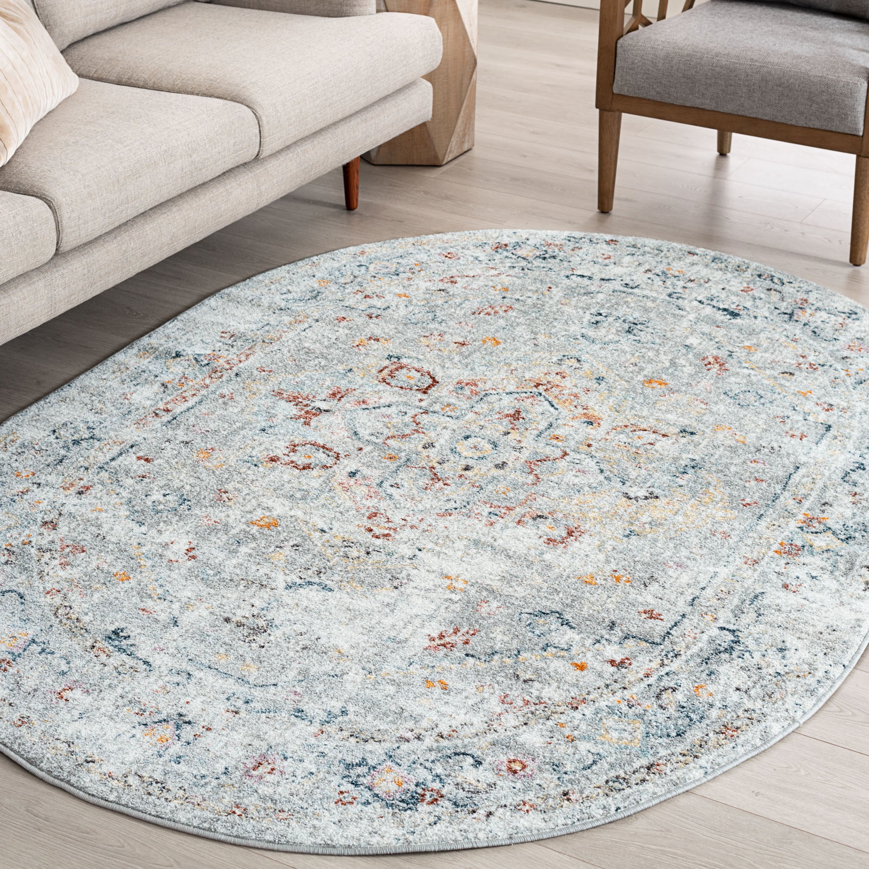 Bliss Rugs Vintage Traditional Oriental Oval Rug for Living Room, Dining Room | Silver, 5'3''x7'3''Oval