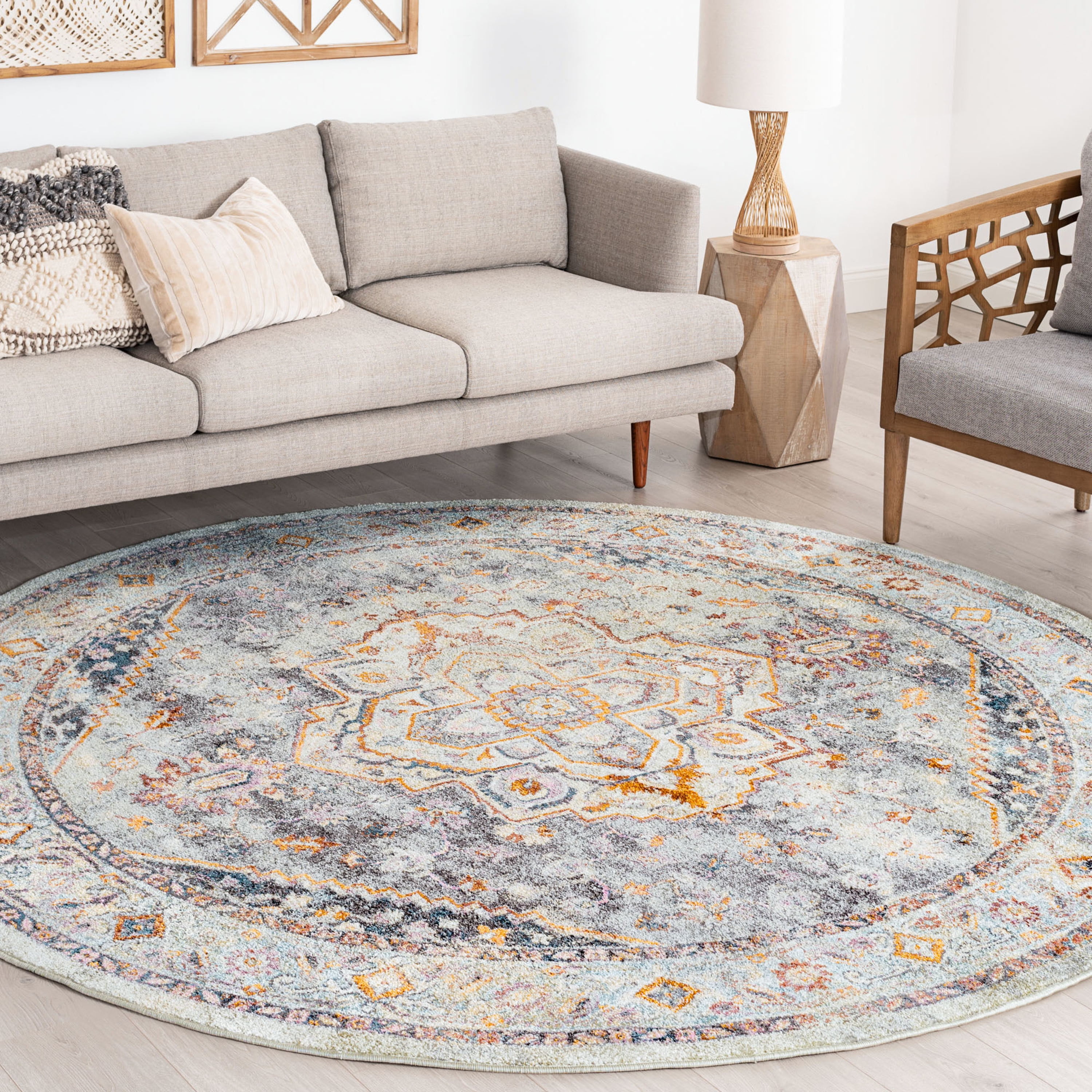 Bliss Rugs Vintage Traditional Oriental Round Rug for Living Room, Dining Room | Gray, 5'3''Round