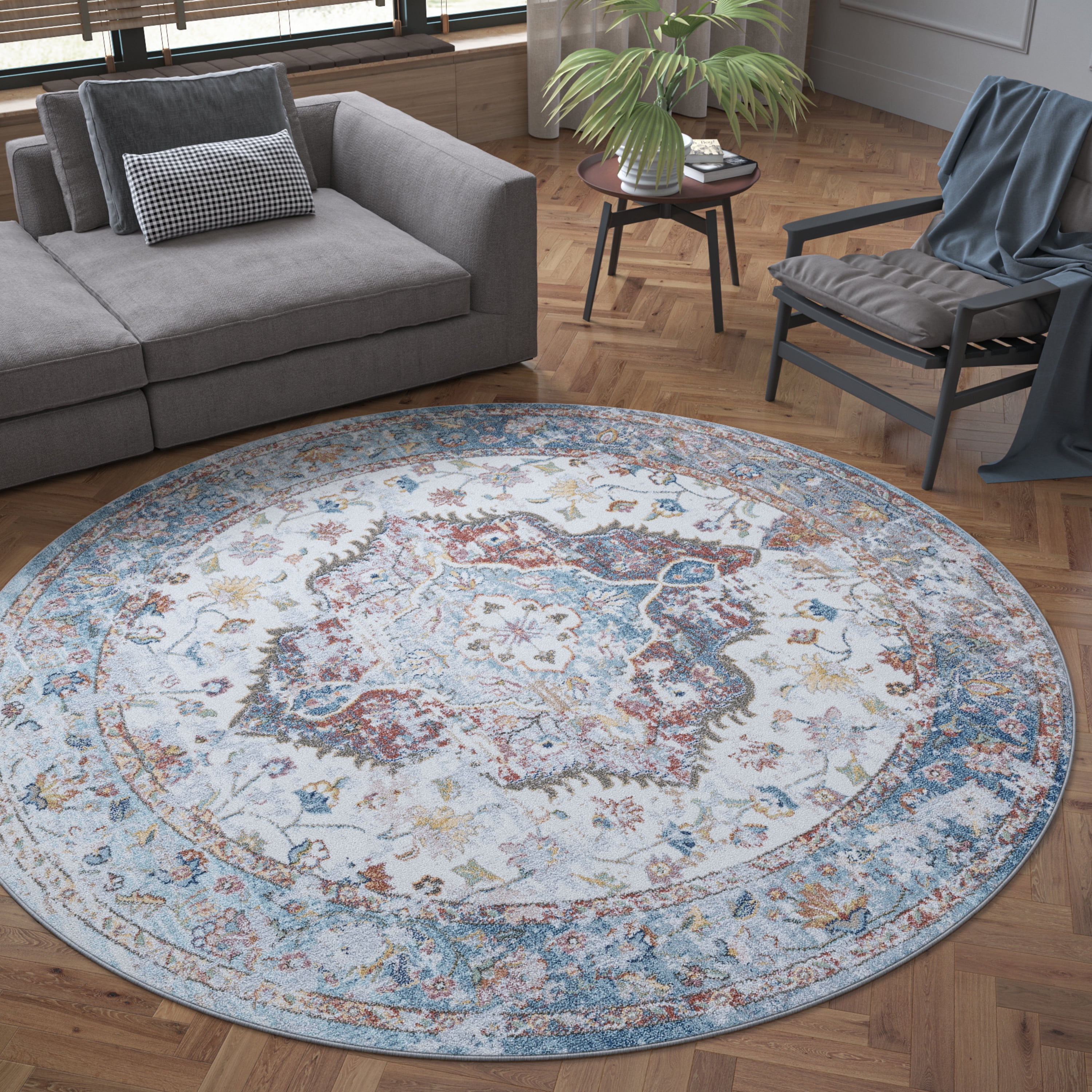 Bliss Rugs Vintage Traditional Oriental Round Rug for Living Room ...