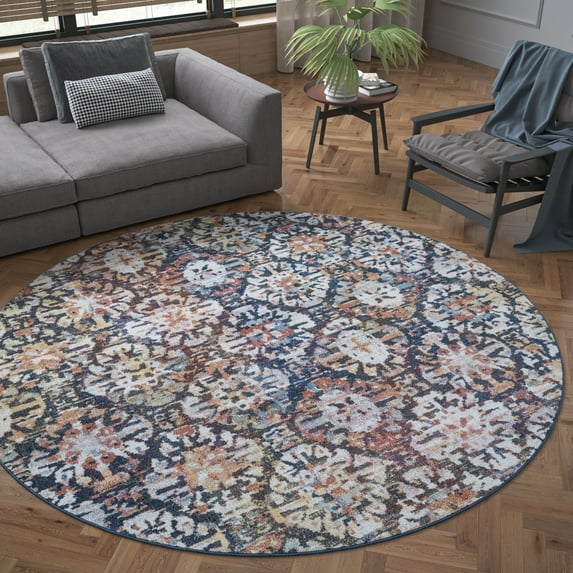 Bliss Rugs Vintage Transitional Floral Round Rug for Living Room, Dining Room | Cream, 5'3''Round